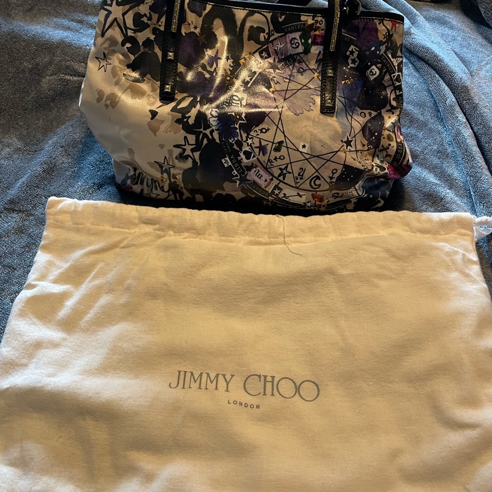 Jimmy Choo Multicolor Graffiti Print Shoulder Bag with Black Handles - Picture 12 of 15